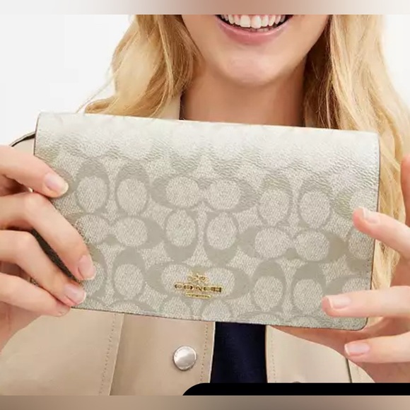 Coach Anna Foldover Clutch Crossbody Bag in Signature Canvas - Picture 6 of 9